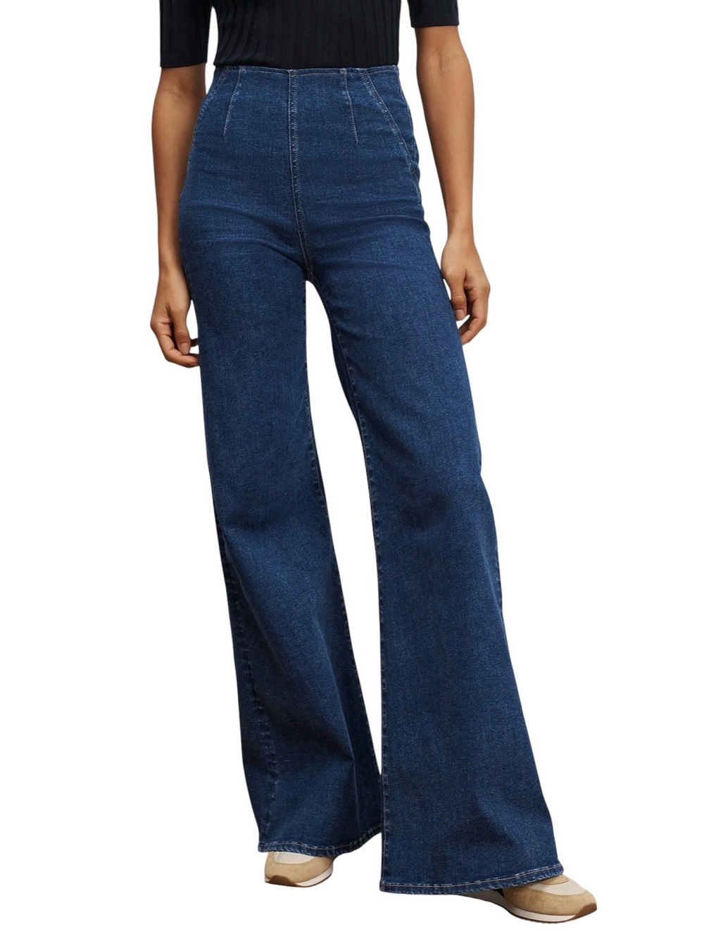 VERONICA BEARD CROSBIE STETCH WAIST WIDE LEG HIGH RISE JEANS.